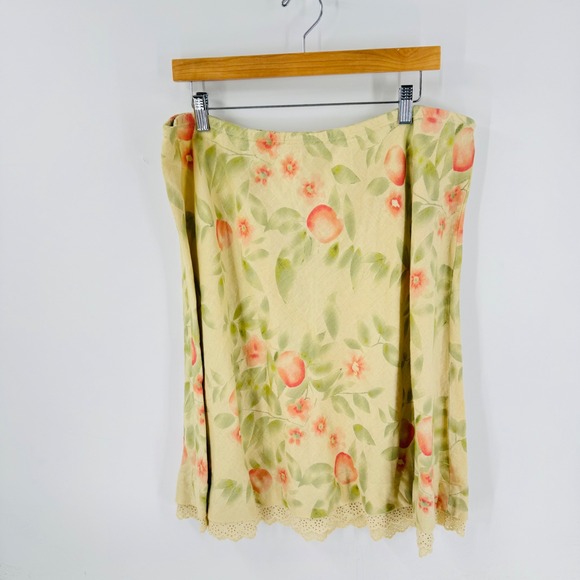 J. Jill Dresses & Skirts - Vintage J. Jill Linen Tan Peach Floral Size XL Eyelet Lace Hem Fruit Cottage